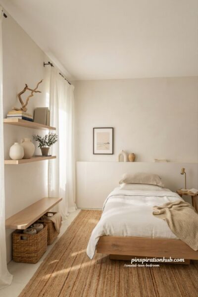 Coastal teen bedroom ideas with natural materials and modern coastal decor