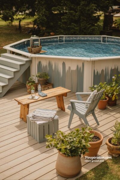 DIY above ground pool ideas with handmade deck and personalized backyard design