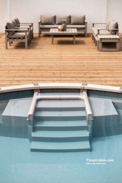 Family friendly above ground pool ideas with safe steps and open backyard layout