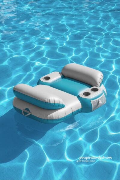Floating pool lounge chair drifting in a luxury resort style swimming pool
