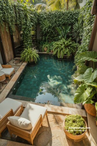 Green focused pool side privacy ideas with lush plants and natural backyard enclosure styling