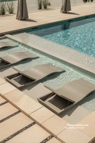 Inground pool ideas with sun shelves and tanning ledges for relaxing modern backyard resort style lounging space