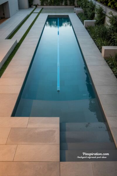 Lap pool ideas for backyard fitness with minimalist long narrow swimming design