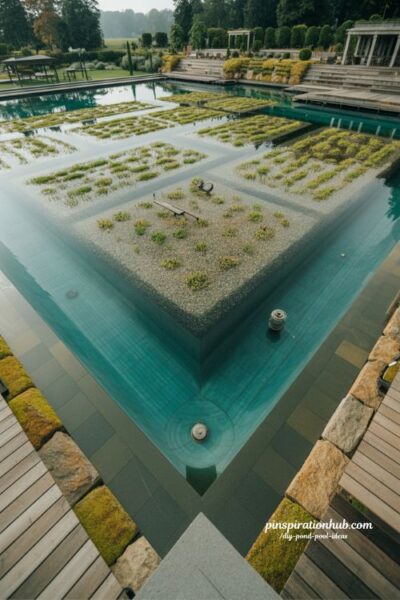 Large community diy natural swimming pond 25m x 10m with regeneration zone and professional ecological pond pool design