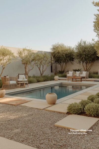 Low maintenance pool landscaping ideas with simple modern backyard design