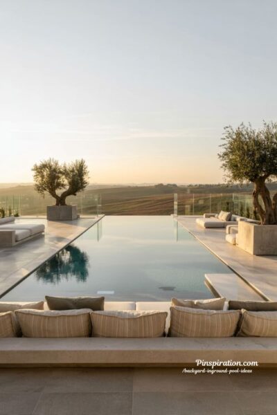 Luxury infinity backyard pool ideas with minimalist floating water design