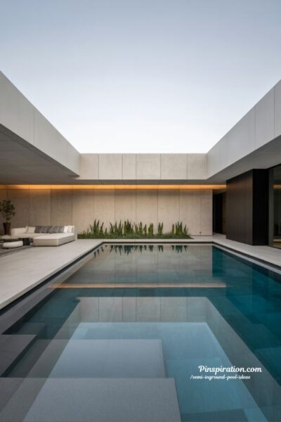 Modern minimalist inground pool ideas for sleek backyard design with clean lines and hidden lighting
