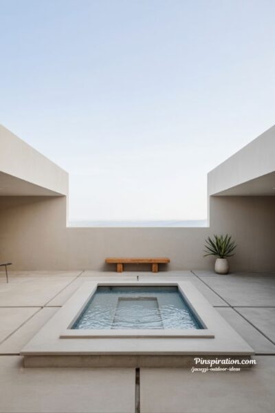 Modern minimalist jacuzzi outdoor ideas with clean concrete design and neutral calm backyard spa space