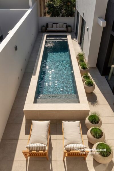 Modern rectangular small inground pool for narrow backyard spaces