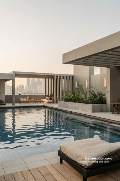 Modern rooftop swimming pool ideas for apartment living with stylish shared rooftop design