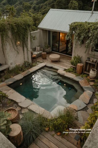 Natural oasis plunge pool ideas with lush landscaping for small backyards