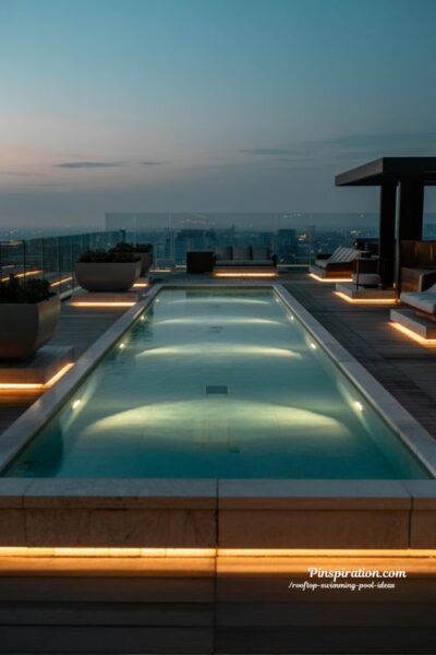 Rooftop swimming pool with creative lighting design ideas for modern luxury ambience