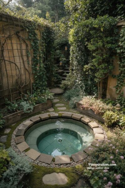 Secret garden jacuzzi outdoor ideas with lush greenery hidden pathways and private backyard spa escape