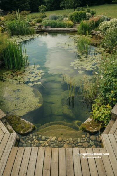 Slow build natural swimming pond transformation over years with mature diy ecological pond pool landscape evolution