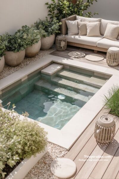 Small backyard inground pool ideas with cozy modern plunge pool design