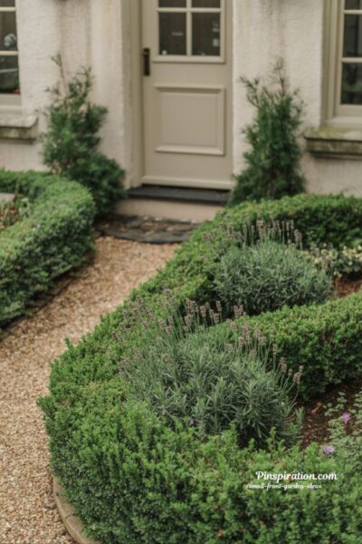 Small front garden ideas with evergreen structure for a reliable and timeless entrance design