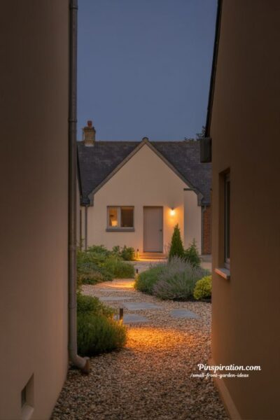 Small front garden ideas with outdoor lighting that transforms nighttime curb appeal and mood