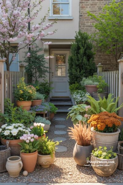 Small front garden ideas with seasonal rotation strategy using container plants for year-round freshness