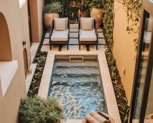 Small inground pool ideas for tiny backyard resort style spaces