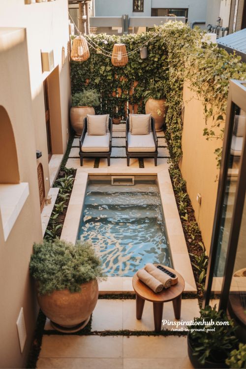 Small inground pool ideas for tiny backyard resort style spaces