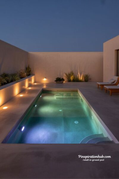 Small inground pool with ambient lighting and underwater LED night design ideas