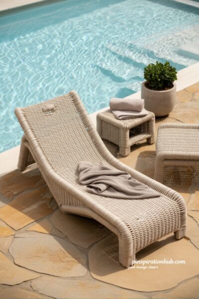 Weatherproof resin pool lounger on a low maintenance modern pool deck