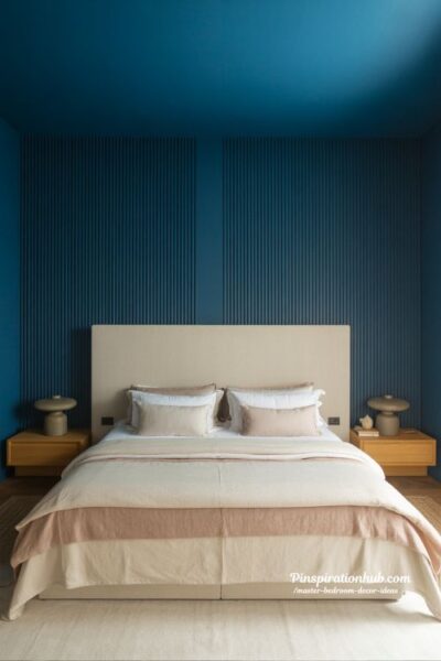 accent wall behind bed ideas fluted wood panel bedroom dark feature wall modern japandi master bedroom design cozy elegant bedroom inspiration