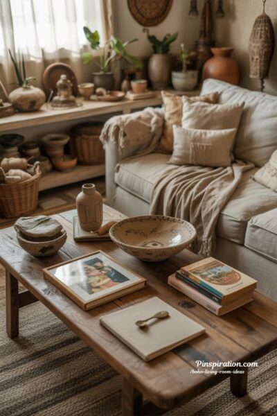 boho living room ideas personal decor meaningful objects cozy lived in bohemian interior storytelling home aesthetic