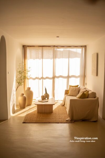 boho small living room ideas natural light bright airy cozy neutral sunlit interior