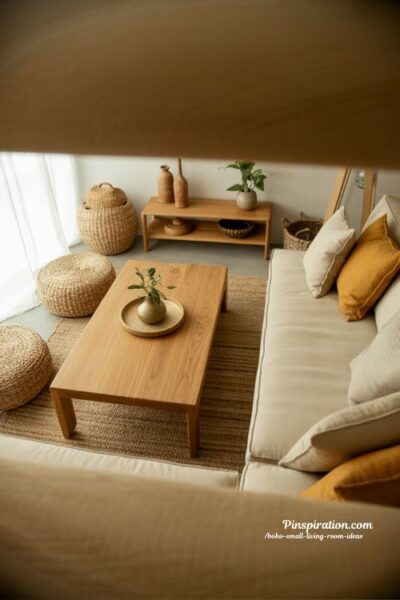 boho small living room ideas natural wood accents warm earthy cozy interior styling