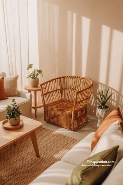 boho small living room ideas rattan statement pieces cozy airy natural woven interior design