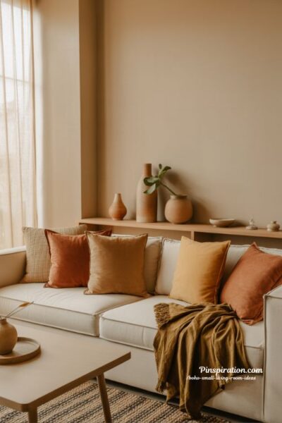 boho small living room ideas rich earth tones cozy warm terracotta olive interior design