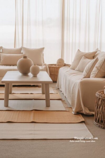 boho small living room ideas soft neutral cozy calm minimalist light interior design