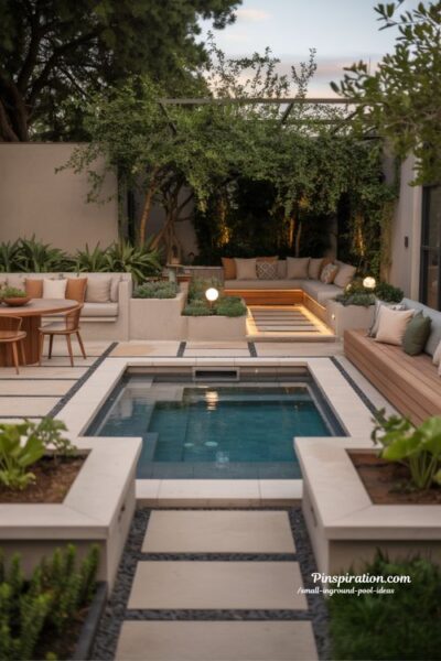 complete backyard retreat with small inground pool ideas for seamless outdoor living and cozy modern garden design