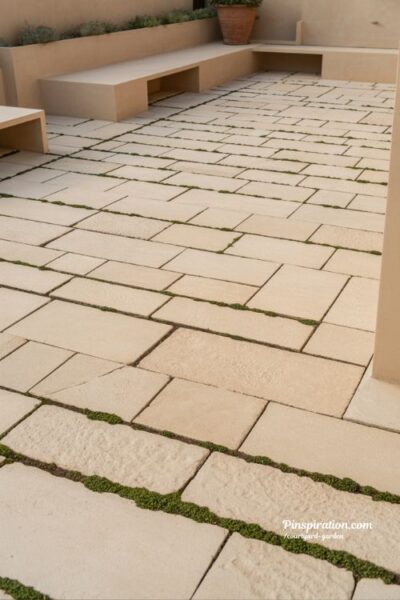courtyard garden paving ideas with natural stone layout and simple structured outdoor flooring design