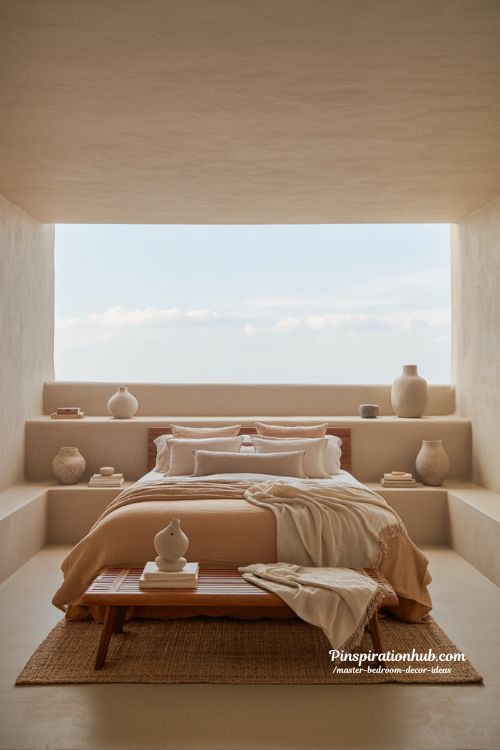 master bedroom decor ideas warm neutral retreat cozy modern bedroom design natural textures calming minimalist bedroom inspiration