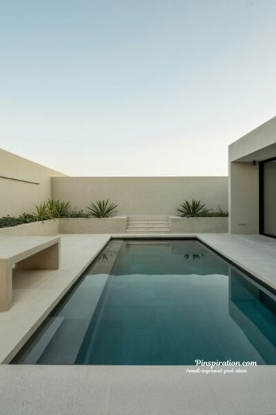 minimalist small inground pool ideas with clean lines and calm modern backyard design