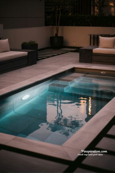 night swimming glow with soft lighting for small inground pool ideas and peaceful backyard evening design