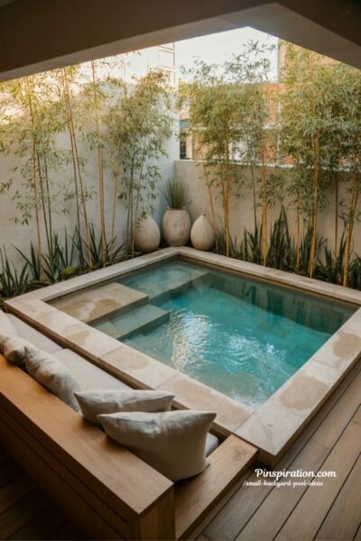 plunge pool paradise for tiny backyard with minimalist stone deck and calm modern outdoor retreat