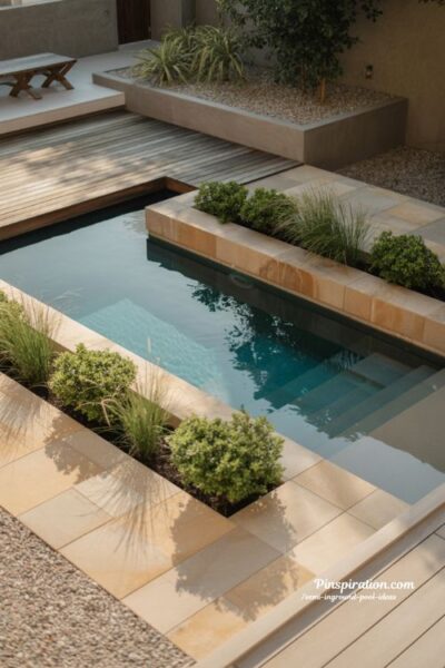 semi inground pool ideas with built in planters modern backyard design blending water and greenery seamlessly