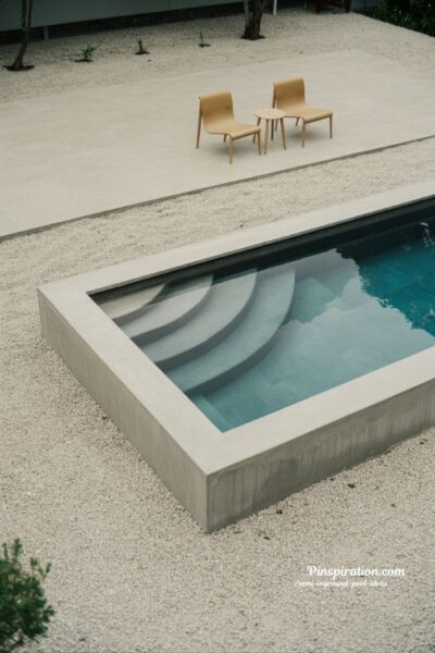 simple relaxation focused semi inground pool ideas minimalist calm backyard design with clean open space aesthetic