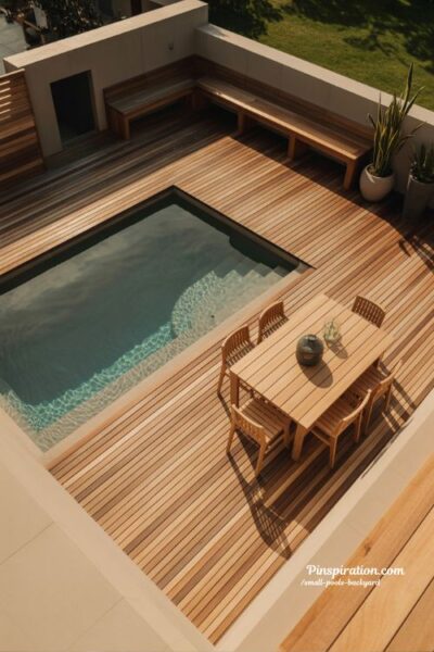small backyard deck integrated pool design with seamless indoor outdoor flow