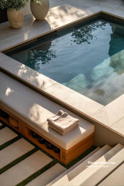 small backyard pool with hidden equipment storage for clean minimalist outdoor design
