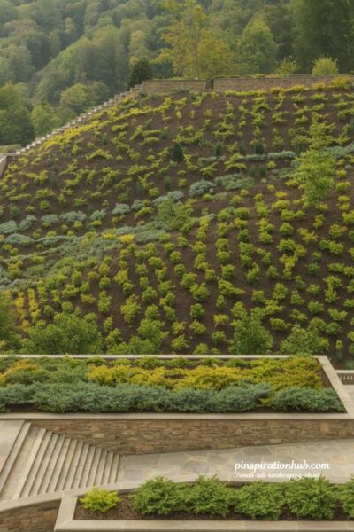 small hill landscaping ideas zoned hillside design with terraces planted banks and retaining walls for phased slope transformation
