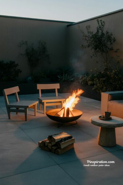 small outdoor patio ideas fire pit corner cozy evening gathering space with warm lighting