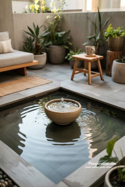 small outdoor patio ideas tiny water fountain corner with calming natural minimalist design