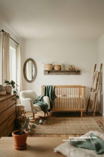 Baby boy nursery room ideas with rustic barnwood accents and cozy cabin style decor