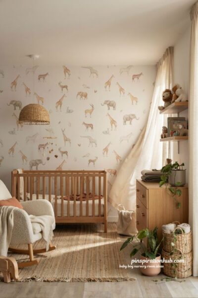 Baby boy nursery room ideas with timeless safari decor and warm earthy natural textures