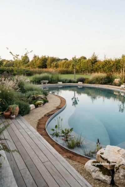Natural pool ideas with a bentonite clay lining for a chemical free swimming pond