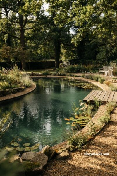 Natural pool ideas with a freeform swimming pond for a rural backyard landscape